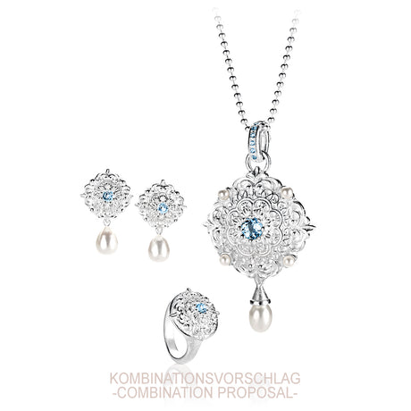 Queen Lisbeth große Ornament Clipohrstecker mit Topas und Süßwasserperle