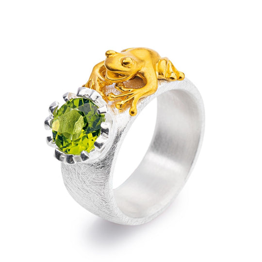 Froschkönig mittlerer Ring mit Frosch und facettiertem Peridot