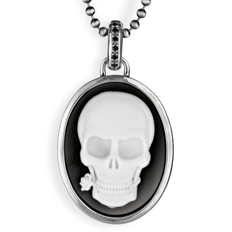 Alles ist Eins großer Anhänger mit Totenkopf Achatgemme und Klappöse mit Onyxpavée