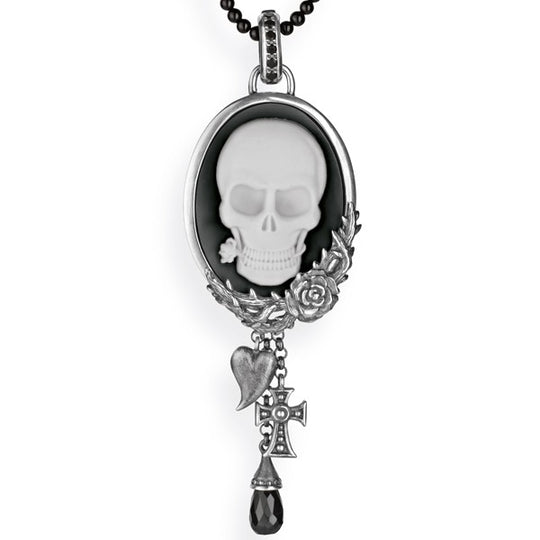 Alles ist Eins großer Anhänger mit Totenkopf Achatgemme Klappöse mit Onyxpavée Dornenranke und Onyxpampel