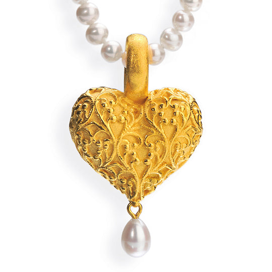 Arsen und Spitzenhäubchen großer Herz Anhänger mit Süßwasserperle
