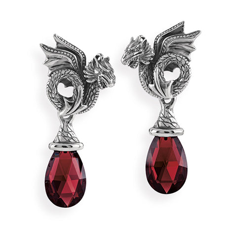 Drachenblut Drachen Clipohrstecker mit Granatpampel