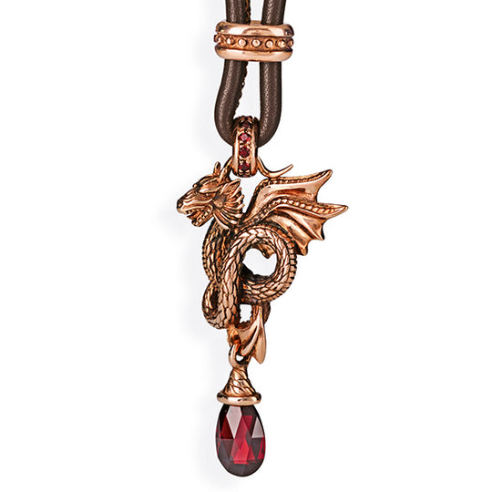 Drachenblut großer Drachen Anhänger Klappöse mit Granatpavée und Granatpampel