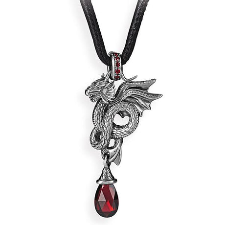 Drachenblut großer Drachen Anhänger Klappöse mit Granatpavée und Granatpampel