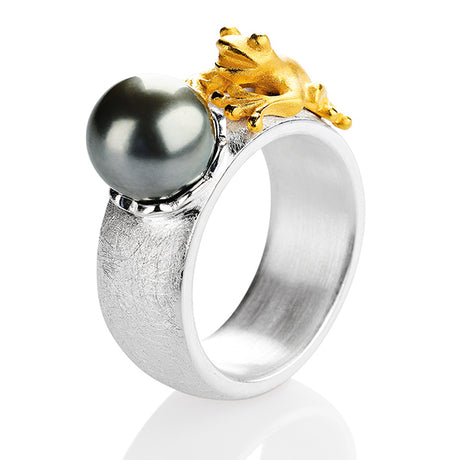 Froschkönig mittlerer Ring mit Frosch und Tahitiperle