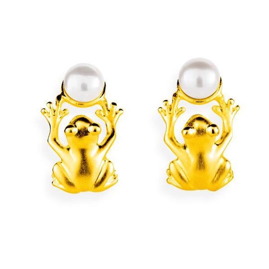 Froschkönig kleine Frosch Ohrstecker mit Süßwasserperle