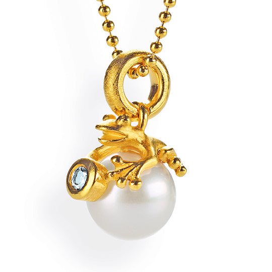 Froschkönig kleiner Frosch Anhänger mit Topas und Süßwasserperle