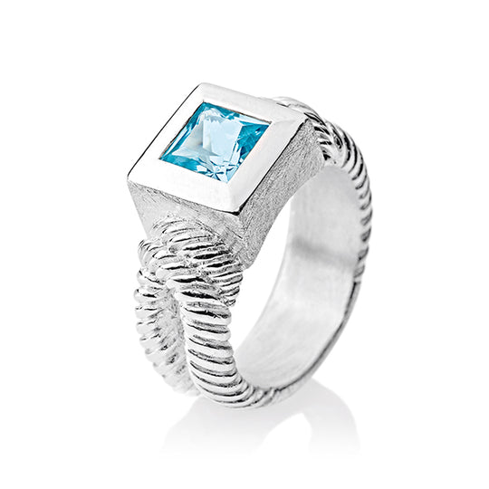 Heimathafen kleiner Bandring in Taustruktur mit facettiertem Topas