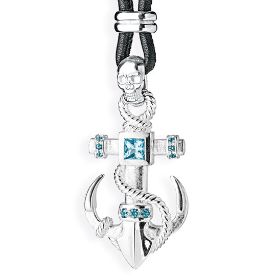 Heimathafen großer Anker Anhänger mit facettiertem Topas und Totenkopfschlaufe