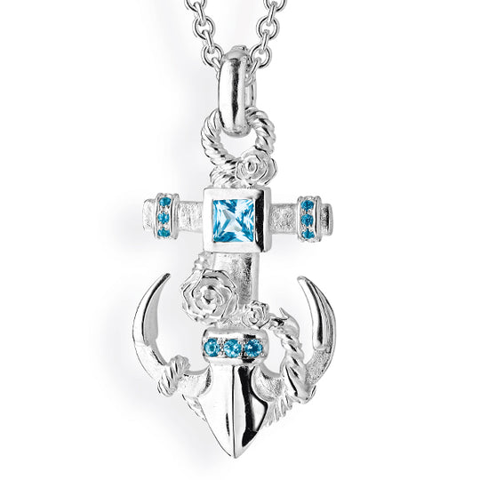 Heimathafen großer Anker Anhänger mit Rosen facettiertem Topas und Klappöse