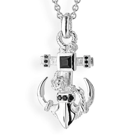 Heimathafen großer Anker Anhänger mit Rosen facettiertem Onyx und Klappöse