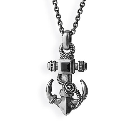 Heimathafen mittlerer Anker Anhänger mit Rose und facettiertem Onyx