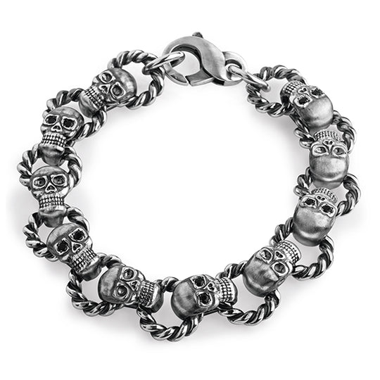 Heimathafen Armband mit Totenkopf Onyx und Karabiner