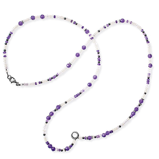 Lilienkönigin Mix Kette aus Amethyst Hämatit Bergkristall mit Einhängering und Karabiner in der Länge 85 cm