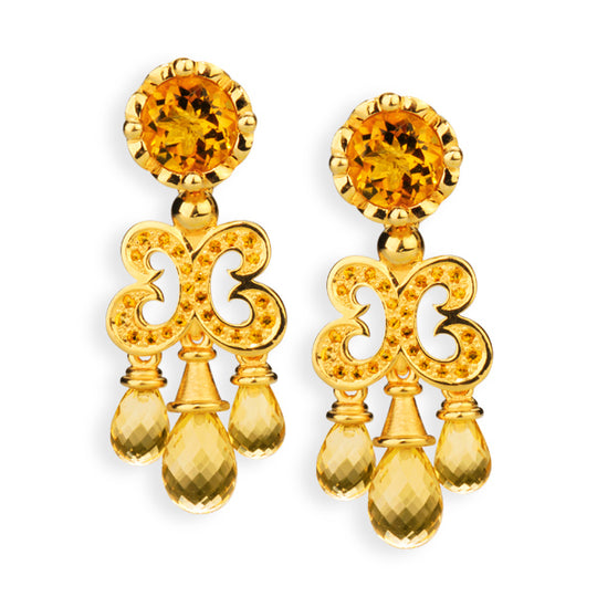 Klunkerlinge Ornament Clipohrstecker mit Citrin und Citrinpavée