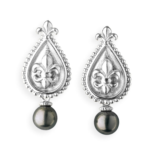 Lilienkönigin große Ohrhänger mit Lilie und grauer Süßwasserperle