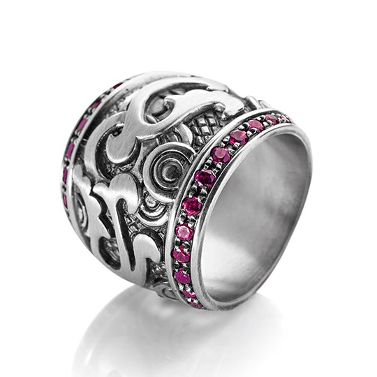 Long mittlerer Ring mit Rhodolithpavée