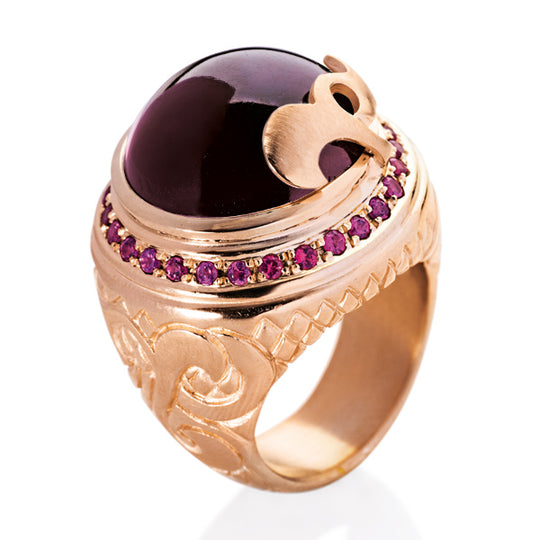 Long großer Ring mit Granat und Rhodolitpavée