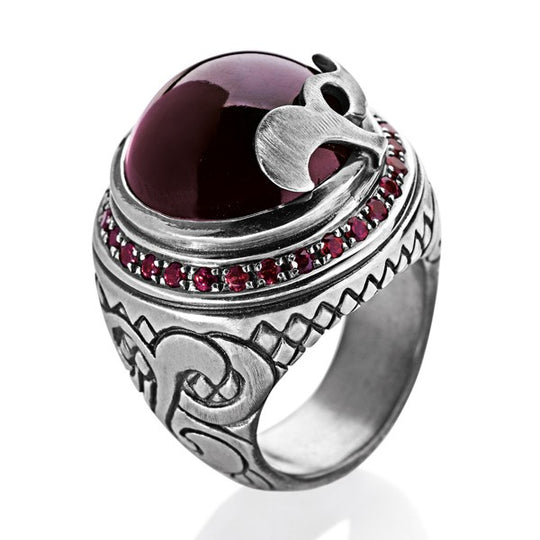 Long großer Ring mit Granat und Rhodolithpavée