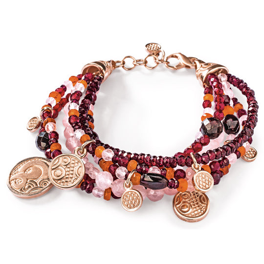 Long Steinarmband 6 reihig mit Münzen und Karabiner in der Länge 22 cm