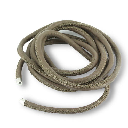 Lederband taupe 4 mm mit Endkappen in der Länge 130 cm