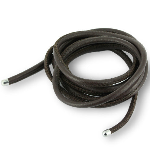 Lederband dunkelbraun 4 mm mit Endkappen in der Länge 130 cm
