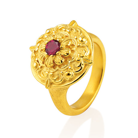 Queen Lisbeth kleiner Ornament Ring mit facettiertem Rhodolith