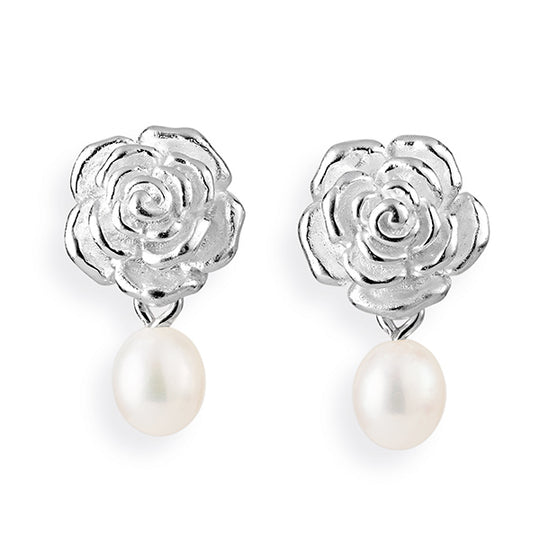 Rosenregen kleine Rosen Ohrstecker mit Süßwasserperltropfen