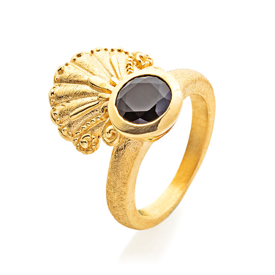 Strandgut kleiner Muschel Ring mit Onyx