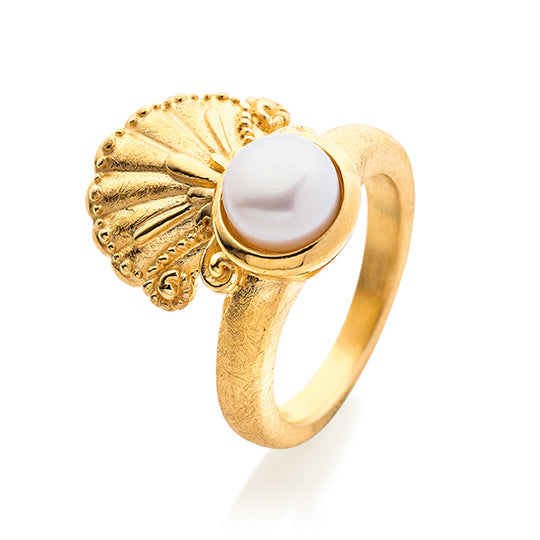 Strandgut kleiner Muschel Ring mit Perlbouton