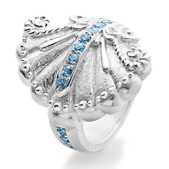 Strandgut großer Muschel Ring mit Topaspavée