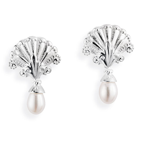 Strandgut Muschel Clipohrstecker mit Süßwasserperlpampel