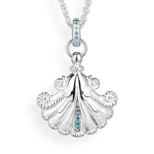 Strandgut großer Muschel Anhänger mit Topaspavée und Klappöse