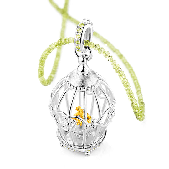 Von kleinen Unfreiheiten großer Frosch Käfig Anhänger mit Klappöse Peridotpavée und Süßwasserperle