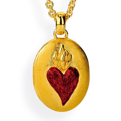 Flammeninferno Medaillon Anhänger und Herz mit rotem Brandlack zum Aufklappen