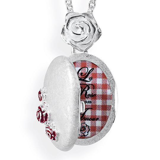 Rose of Antoine Medaillon Anhänger und Rose mit rotem Brandlack zum Aufklappen