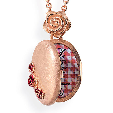 Rose of Antoine Medaillon Anhänger und Rose mit rotem Brandlack zum Aufklappen