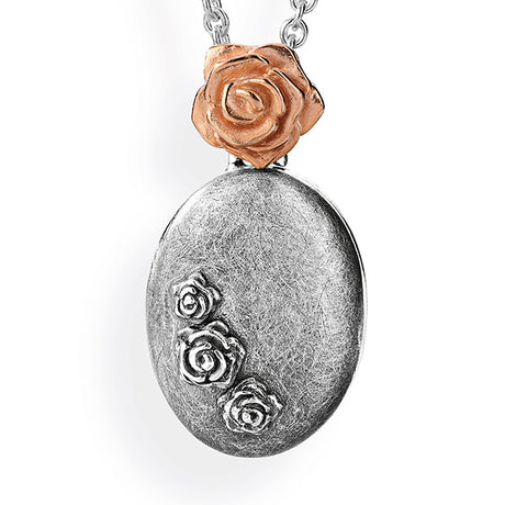 Rose of Antoine Medaillon Anhänger und Rose mit rotem Brandlack zum Aufklappen