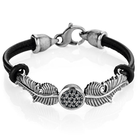 La Luna Lederarmband mit schwarzem Saphirpavée & Karabinerverschluss in der Länge 18 cm