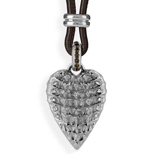 Croco großer Herz Anhänger mit Klappöse und Rauchquarzpavée