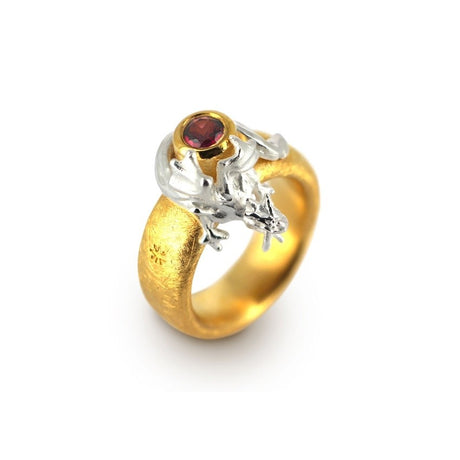 Dragonheart kleiner Ring mit Rhodolith und Drachen