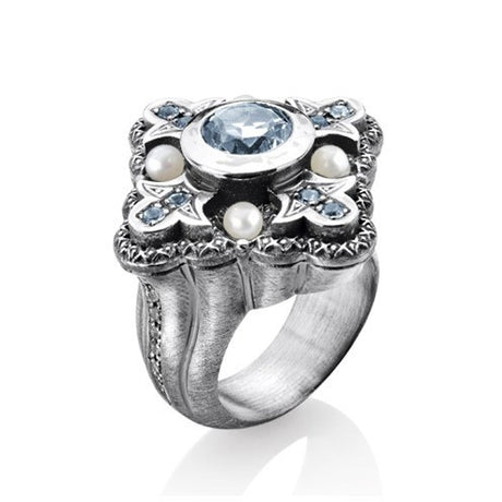 Faith Love und Charity großer Ring mit Topas Topaspavée und Süßwasserperle