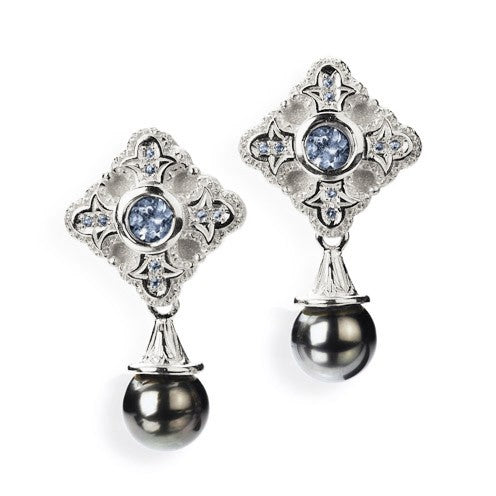 Faith Love & Charity Kreuz Clipohrstecker mit Topas Topaspavée und Tahitiperle