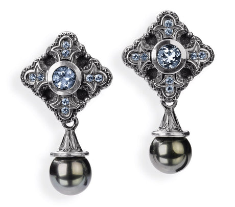 Faith Love & Charity Kreuz Clipohrstecker mit Topas Topaspavée und Tahitiperle