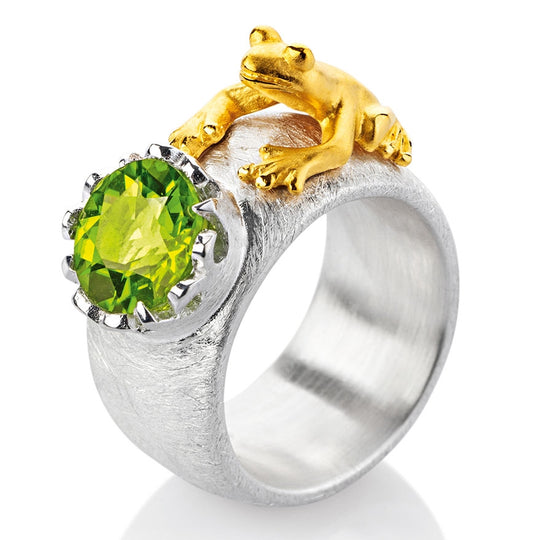 Froschkönig großer Ring mit Frosch und facettiertem Peridot