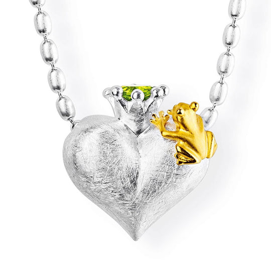 Froschkönig mittlerer Herz Anhänger mit Frosch und Peridot