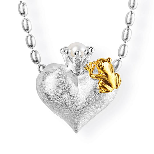 Froschkönig mittlerer Herz Anhänger mit Frosch und Süßwasserperle