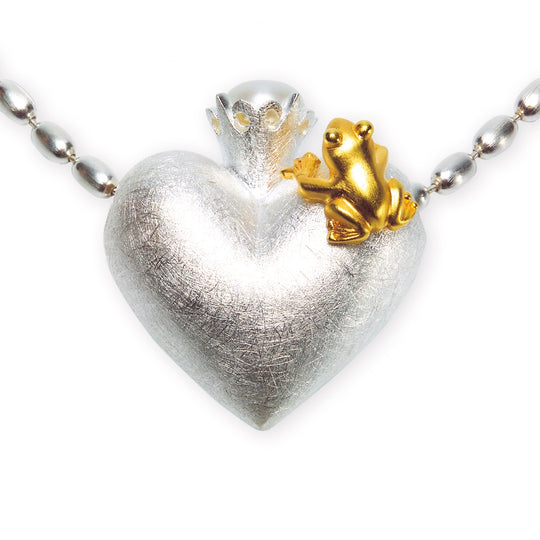 Froschkönig großer Herz Anhänger mit Frosch und Süßwasserperle