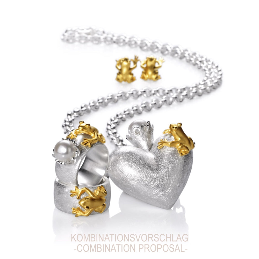 Froschkönig großer Herzanhänger aus Silber mit Frosch und Perle | Kettenanhänger