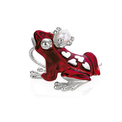 Love Frog mittlerer Anhänger mit rotem Brandlack und Süßwasserperle